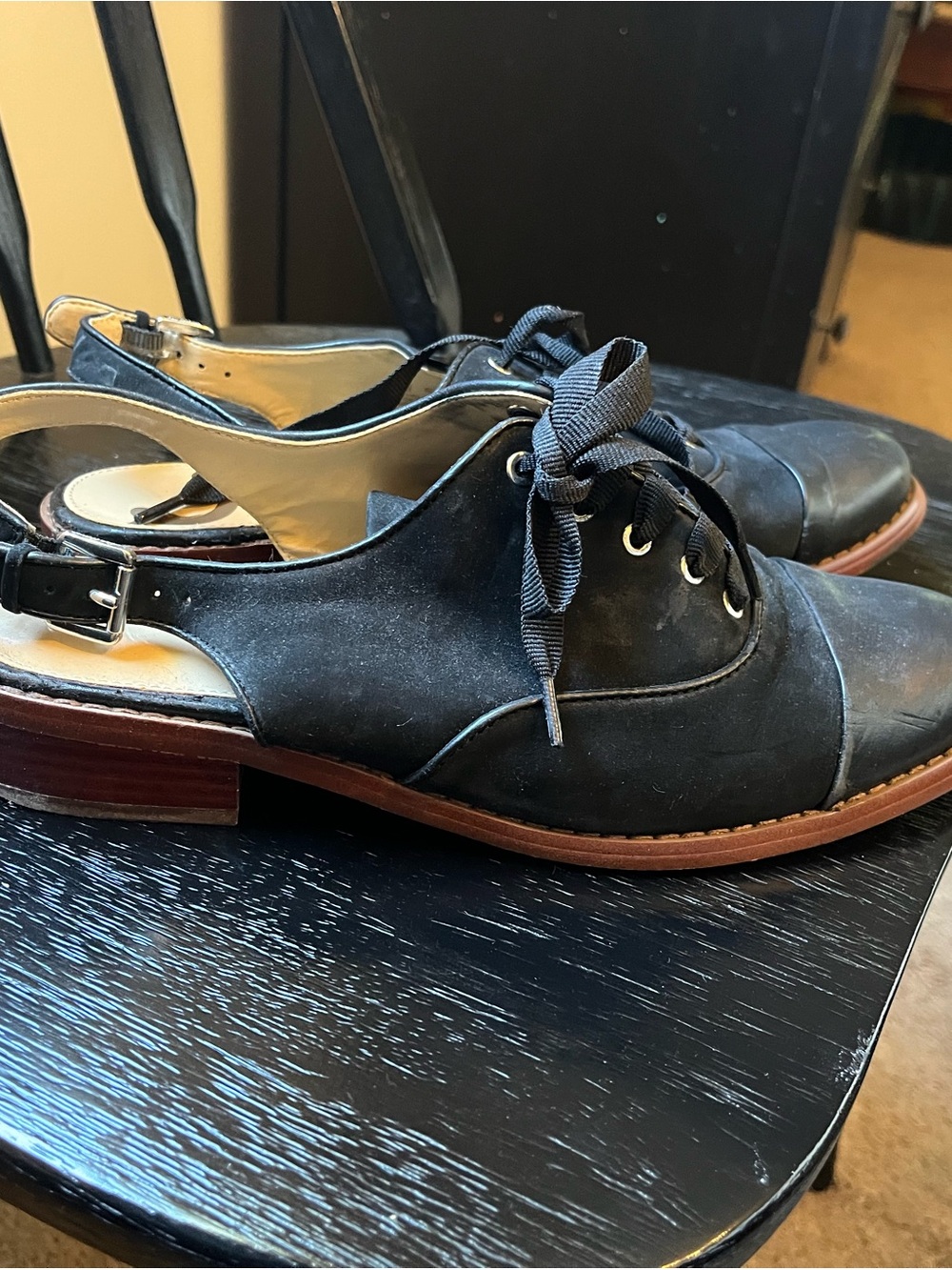 Sam Edelman Women’s Black Lace-Up Slingback Oxford Shoes